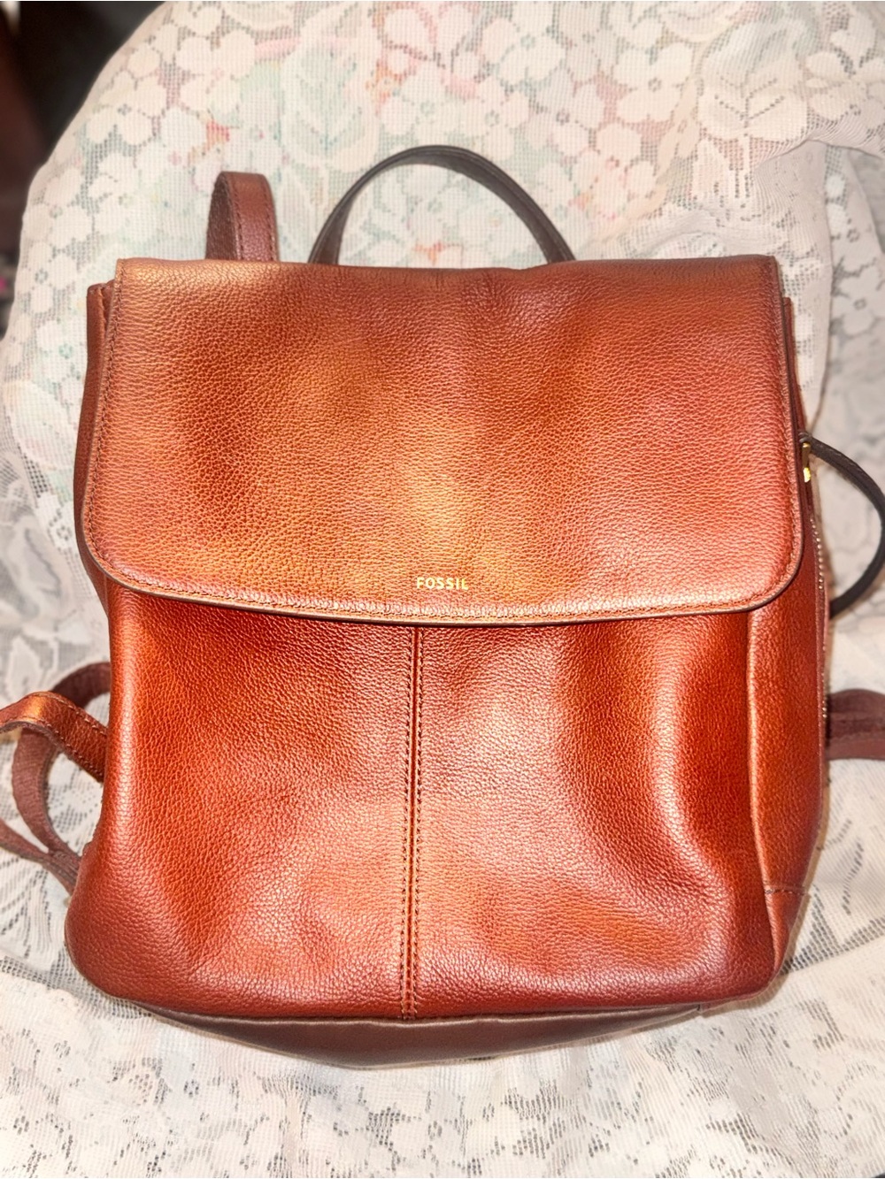 Fossil Leather Backpack in Warm Chestnut Brown
